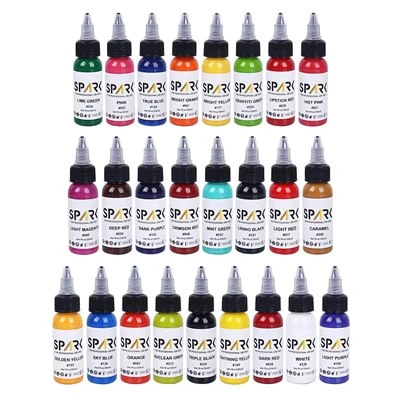 „Spark High“ - End 1oz Premium Fast Smoo, TH nuolatinis pritaikytas 25 spalvų rinkinys „Spark Tattoo“ rašalas kūno dailei ir tatuiruotėms